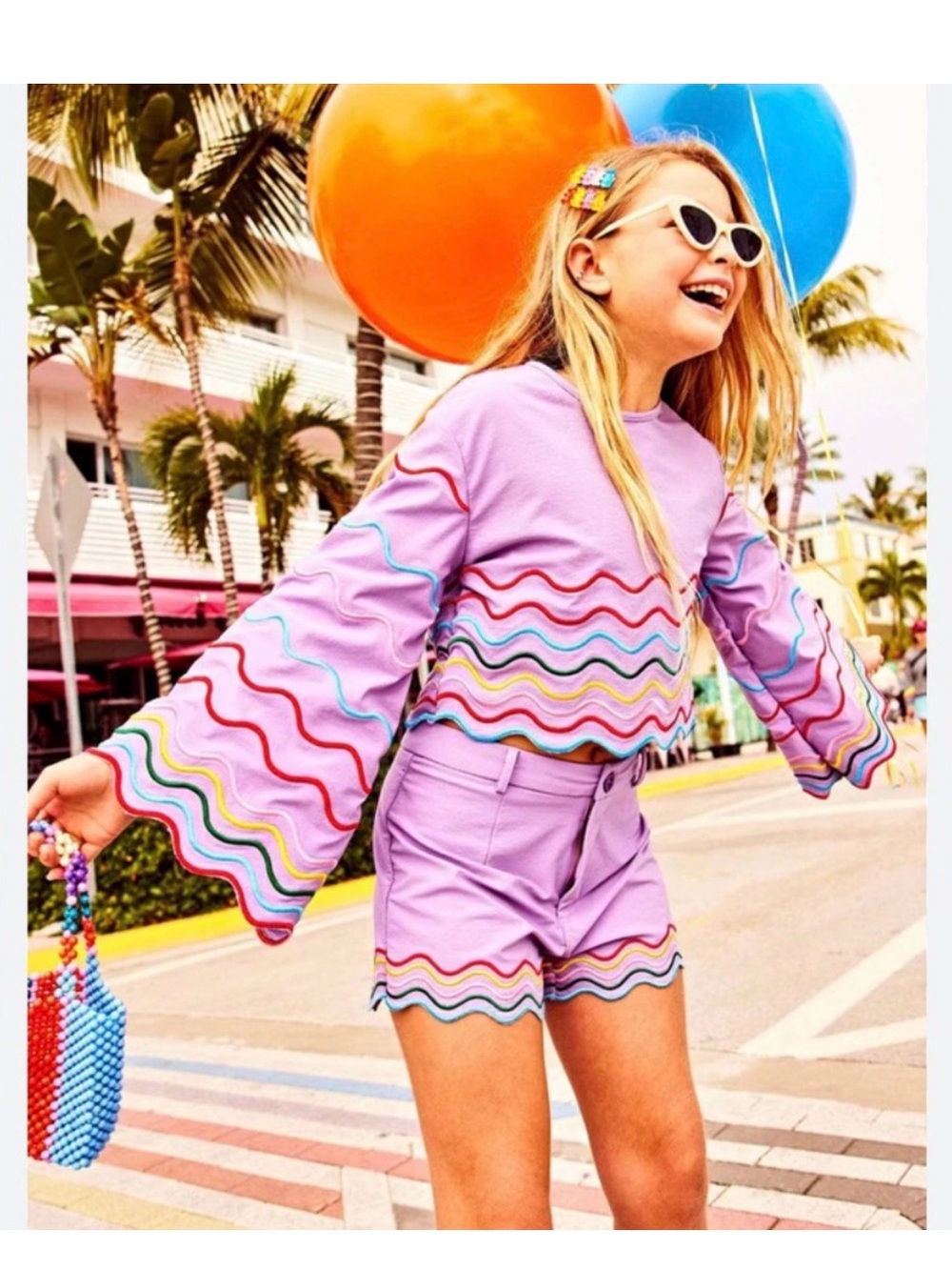 Lola + the Boys Rainbow Wave Short Set in Purple Sz 12 NWT